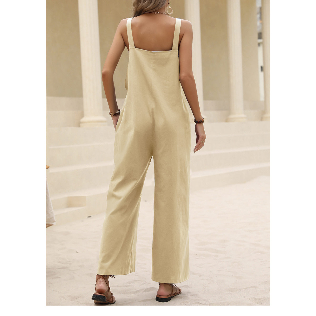 Square Neck Sleeveless Pure Cotton Basic Jumpsuit
