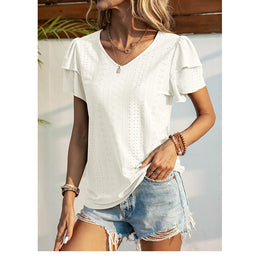 Self Design V-Neck Flutter Sleeve Top