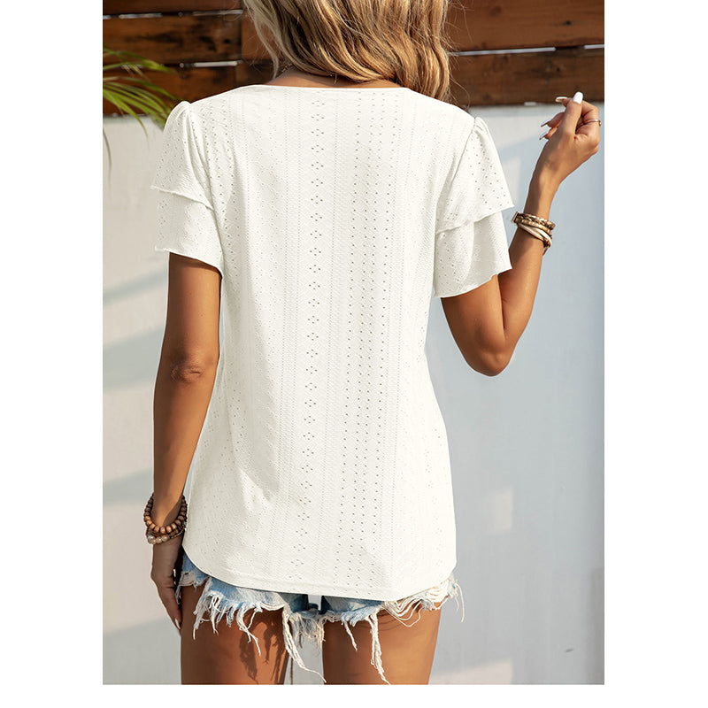 Self Design V-Neck Flutter Sleeve Top