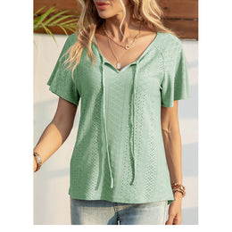 Green Geometric V-Neck Regular Top