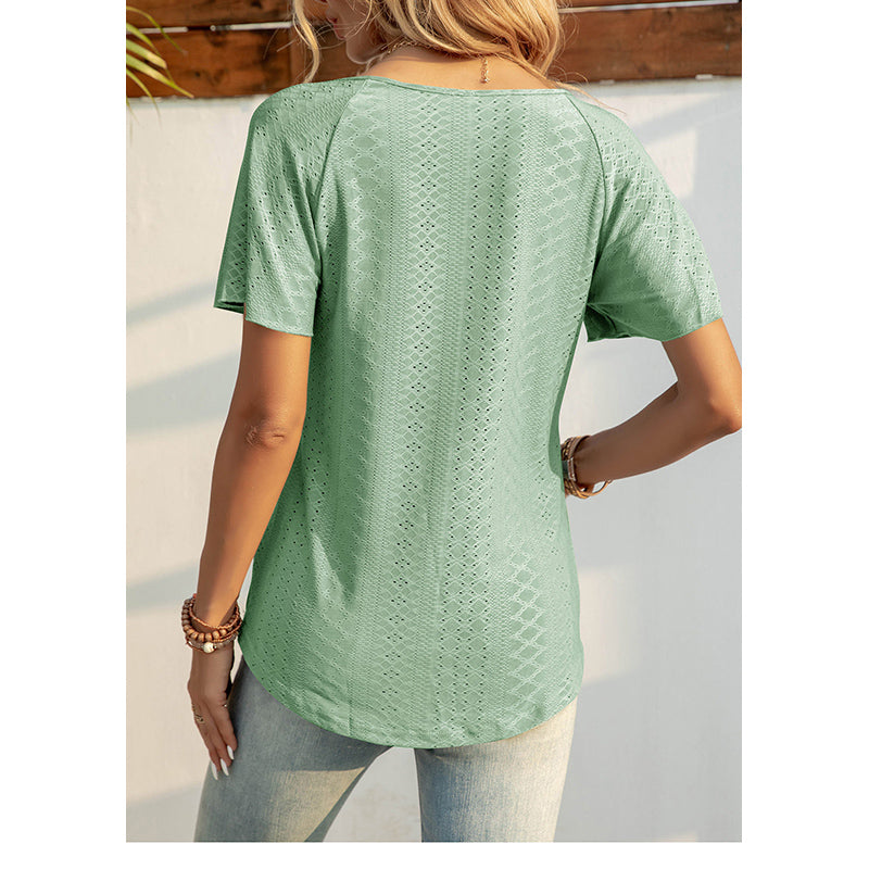 Green Geometric V-Neck Regular Top