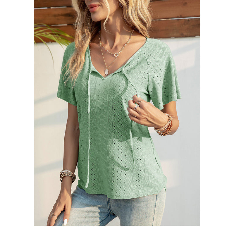 Green Geometric V-Neck Regular Top