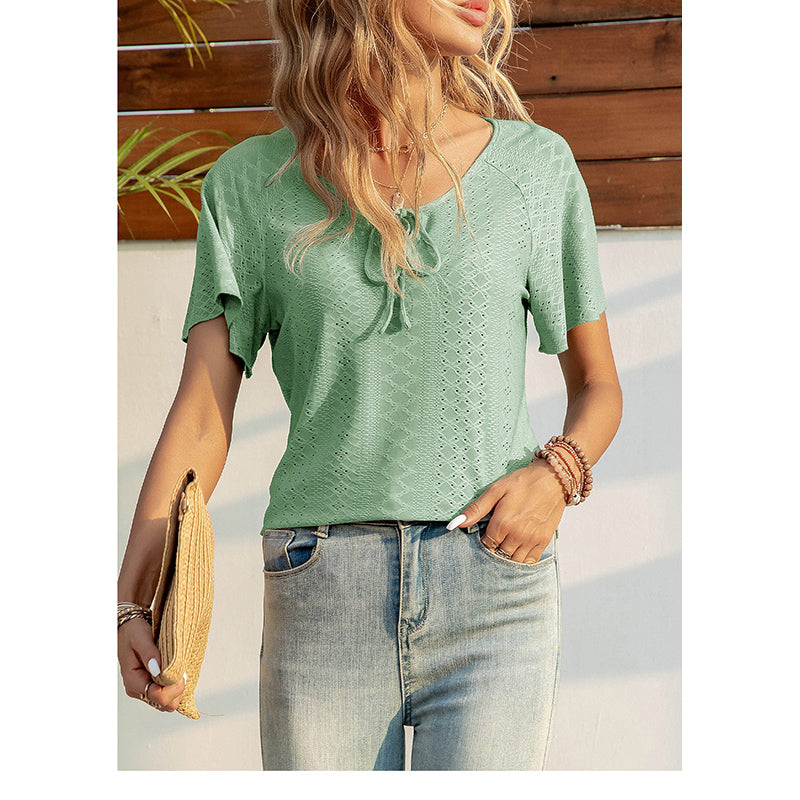 Green Geometric V-Neck Regular Top