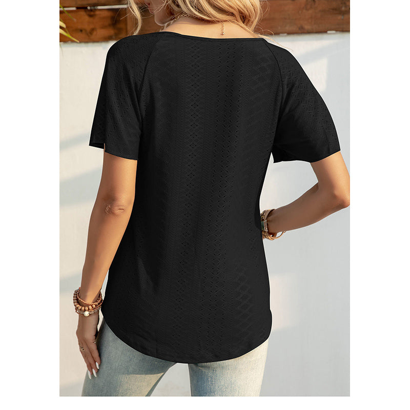 Self Design Tie-Up Neck Short Sleeve Top