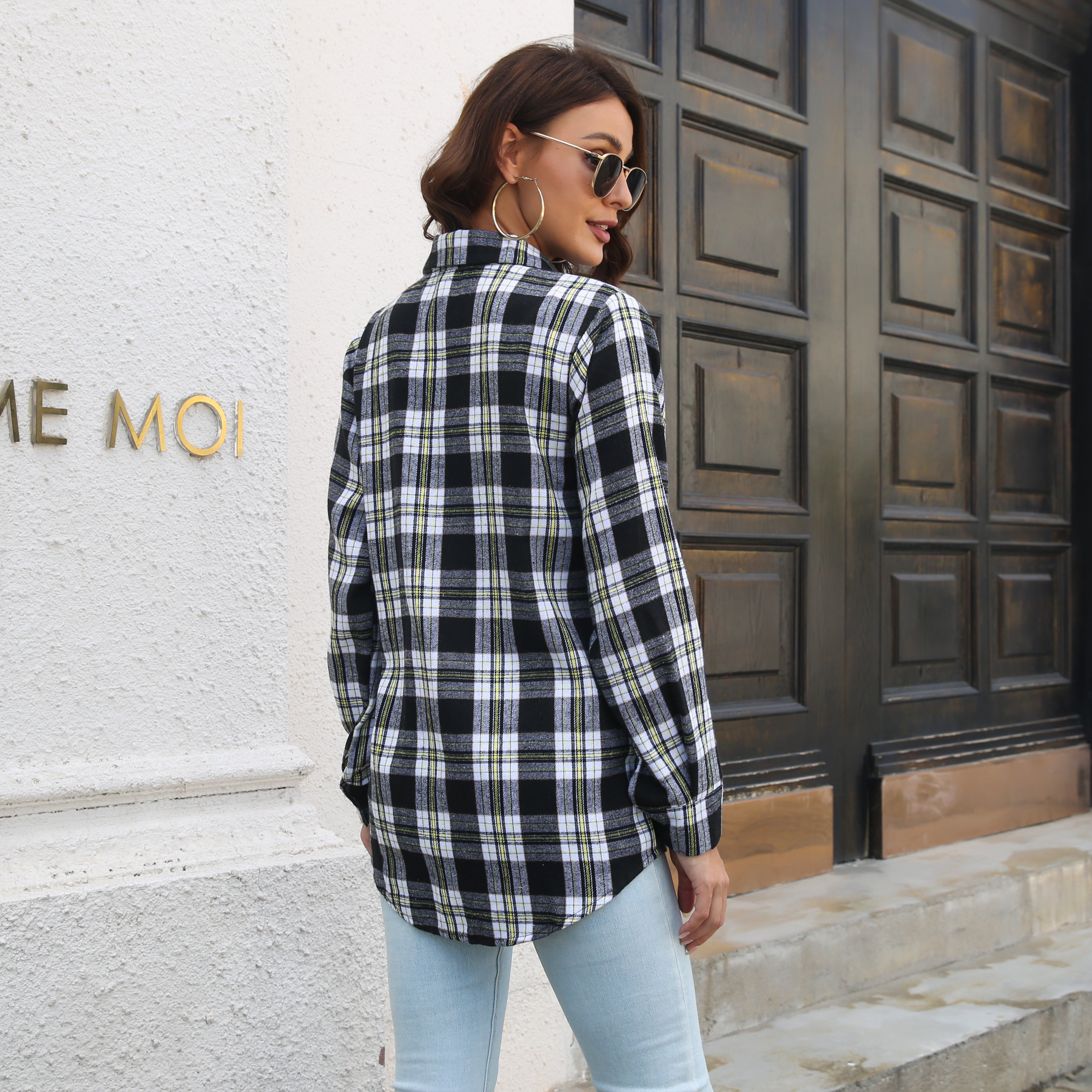 Women Black & White Others Checked Casual Shirt