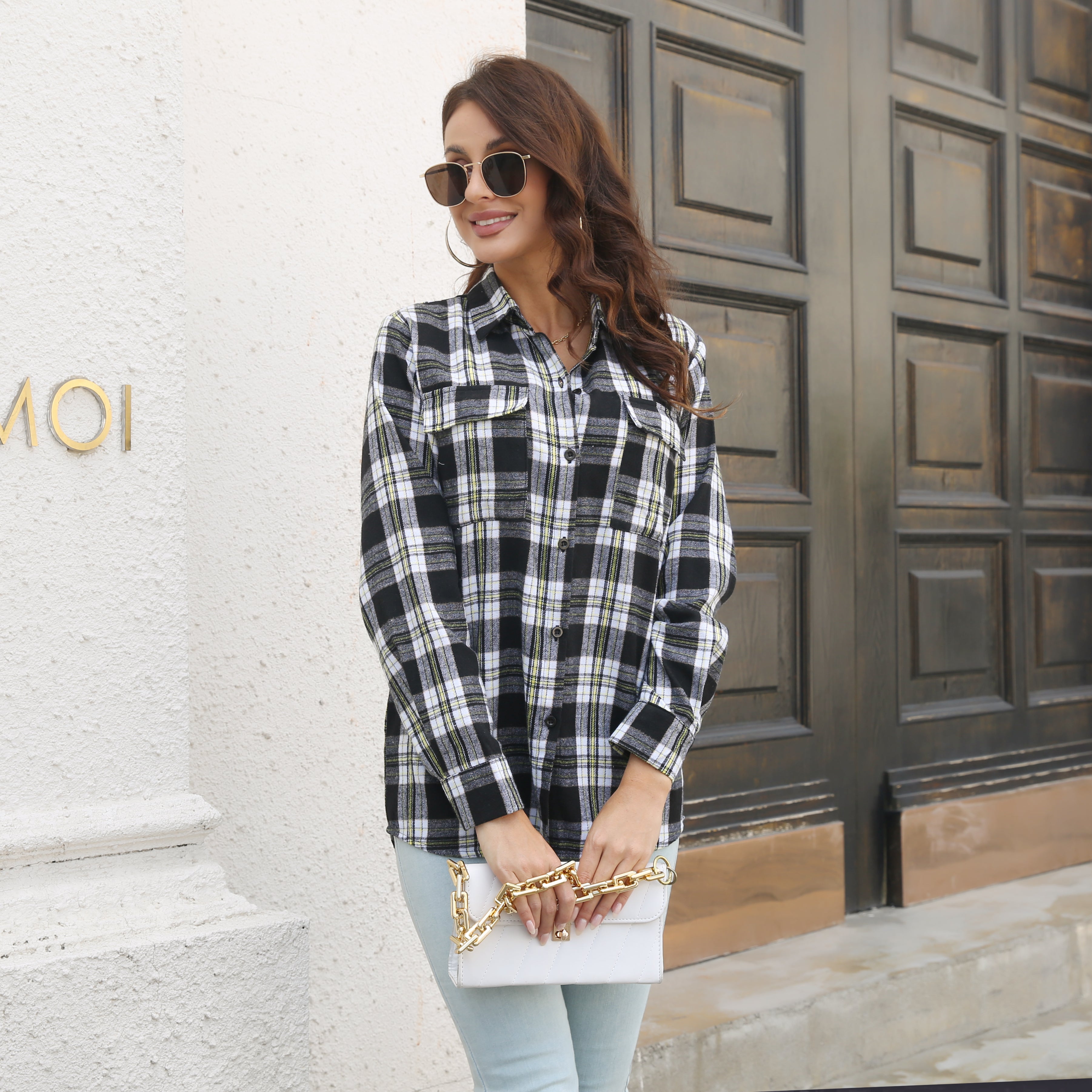 Women Black & White Others Checked Casual Shirt