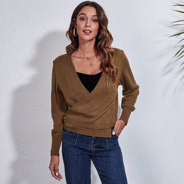 Women Brown Acrylic Wrap Top