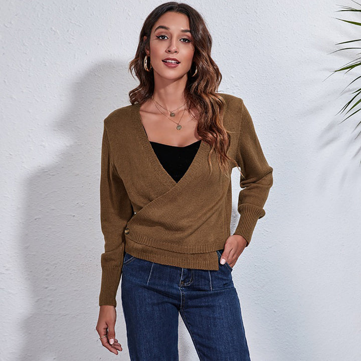Women Brown Acrylic Wrap Top