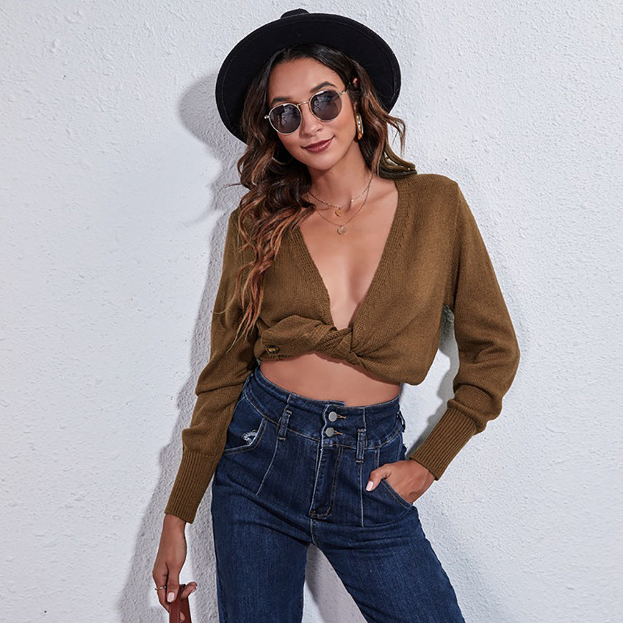 Women Brown Acrylic Wrap Top