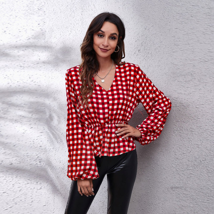 Red Print Cinched Waist Top