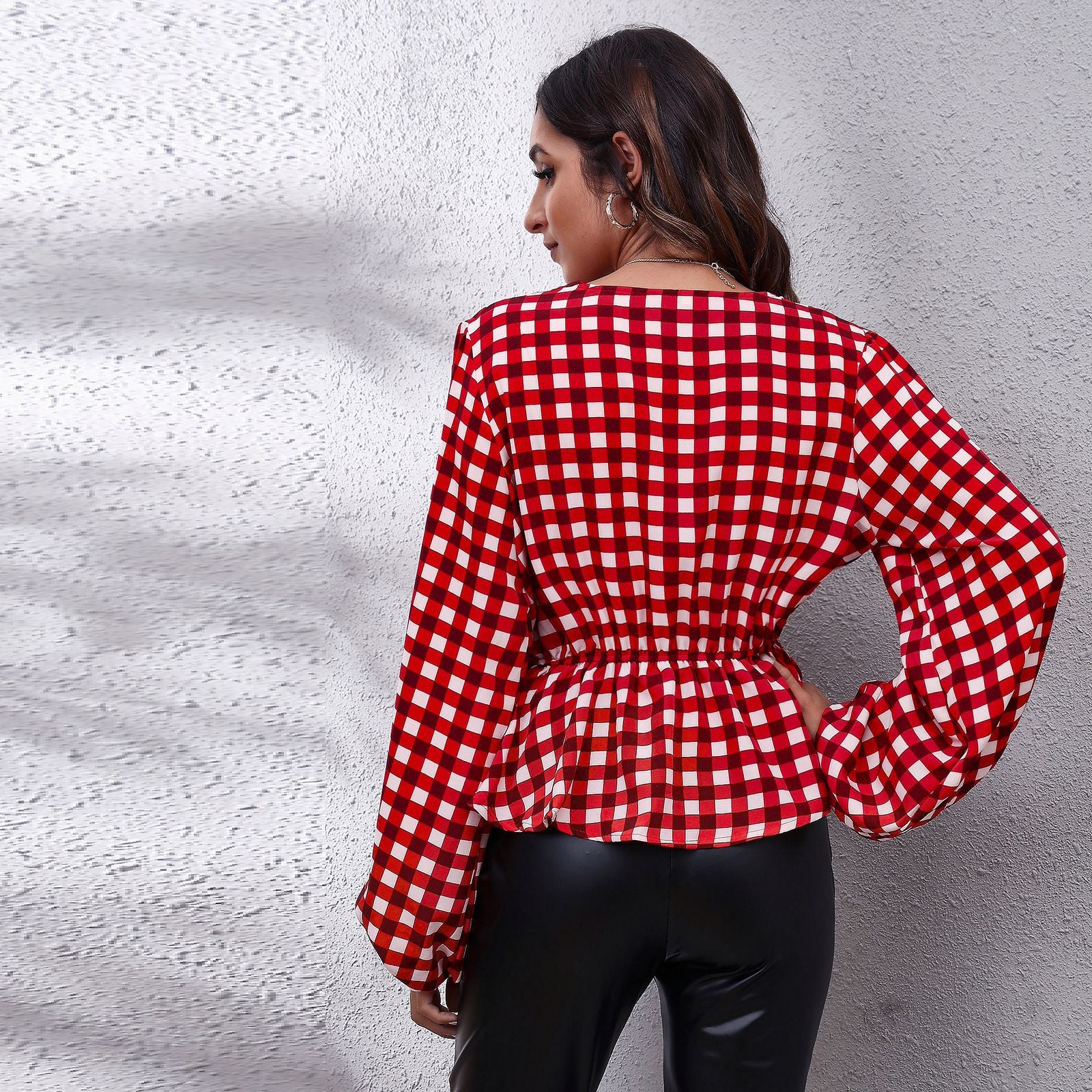 Red Print Cinched Waist Top