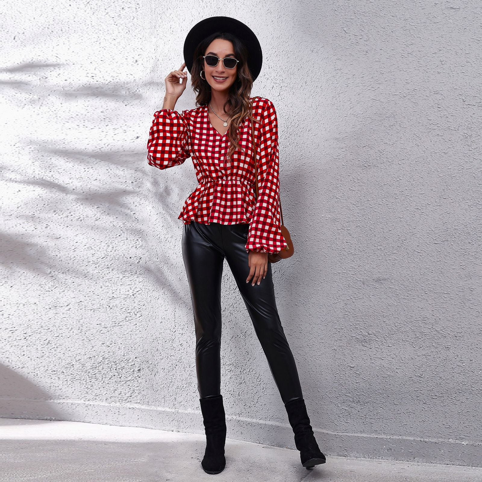 Red Print Cinched Waist Top