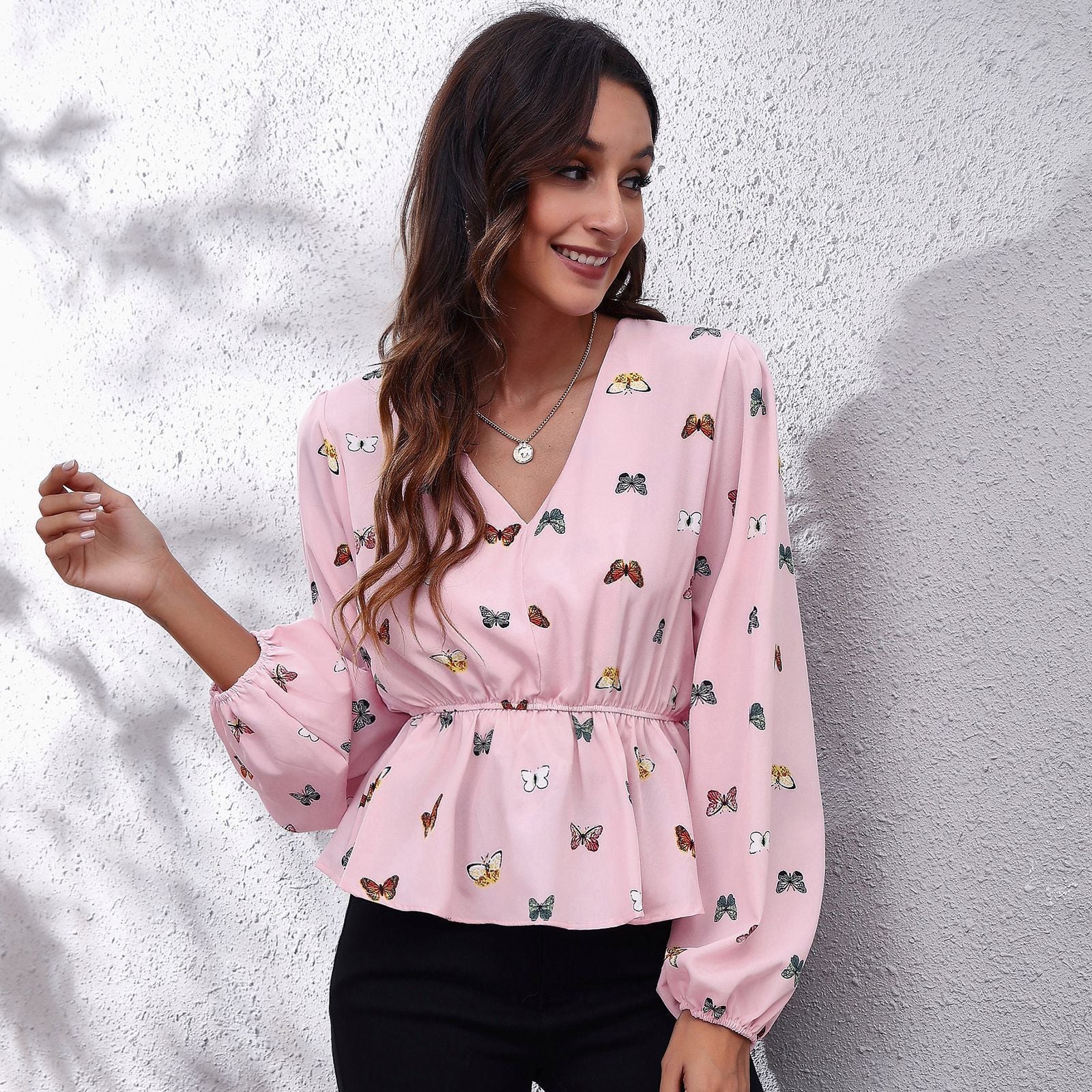 Pink Print Peplum Top