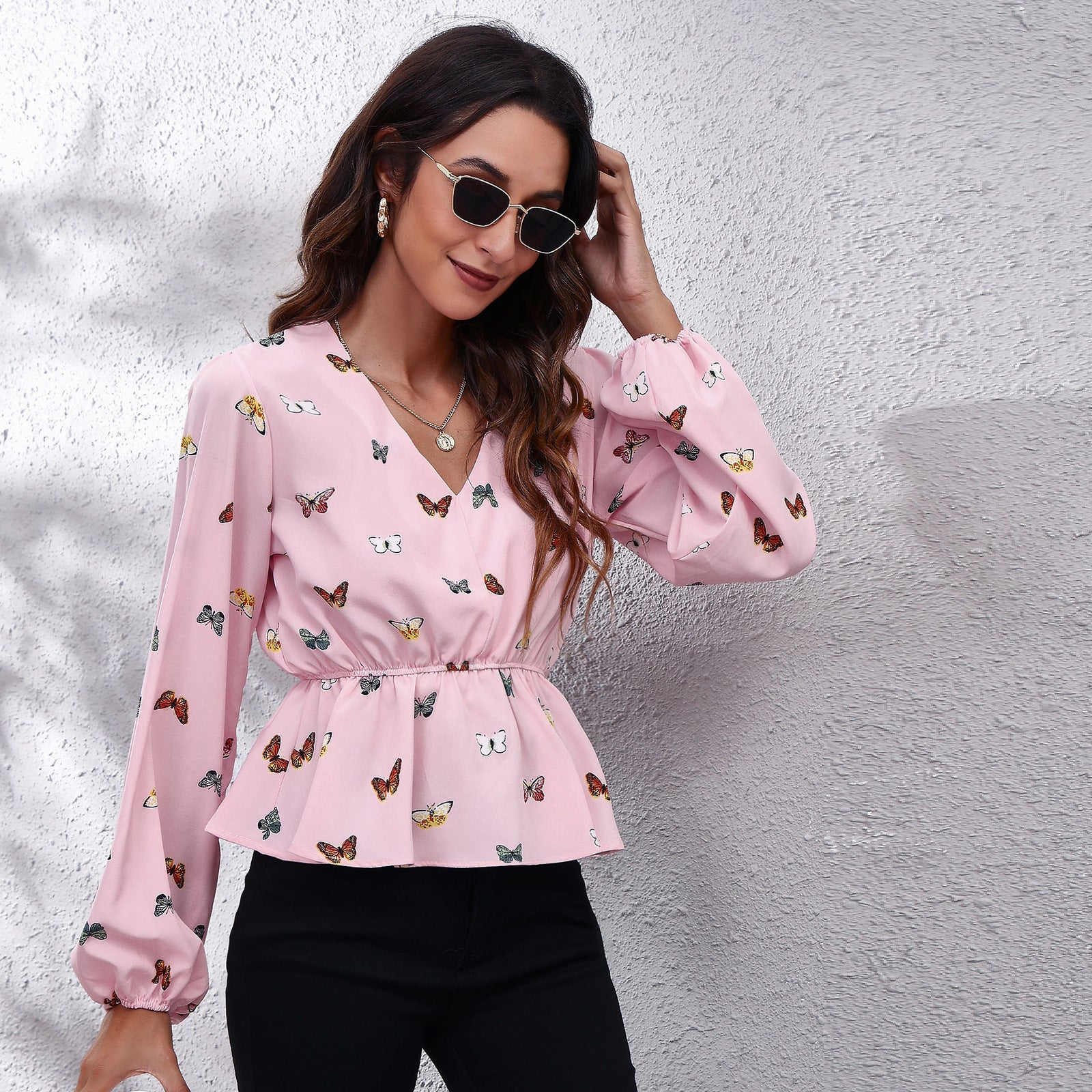 Pink Print Peplum Top