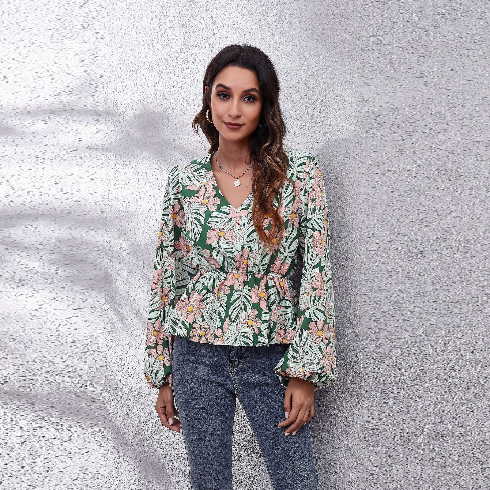 Multicoloured Floral Print Peplum Top