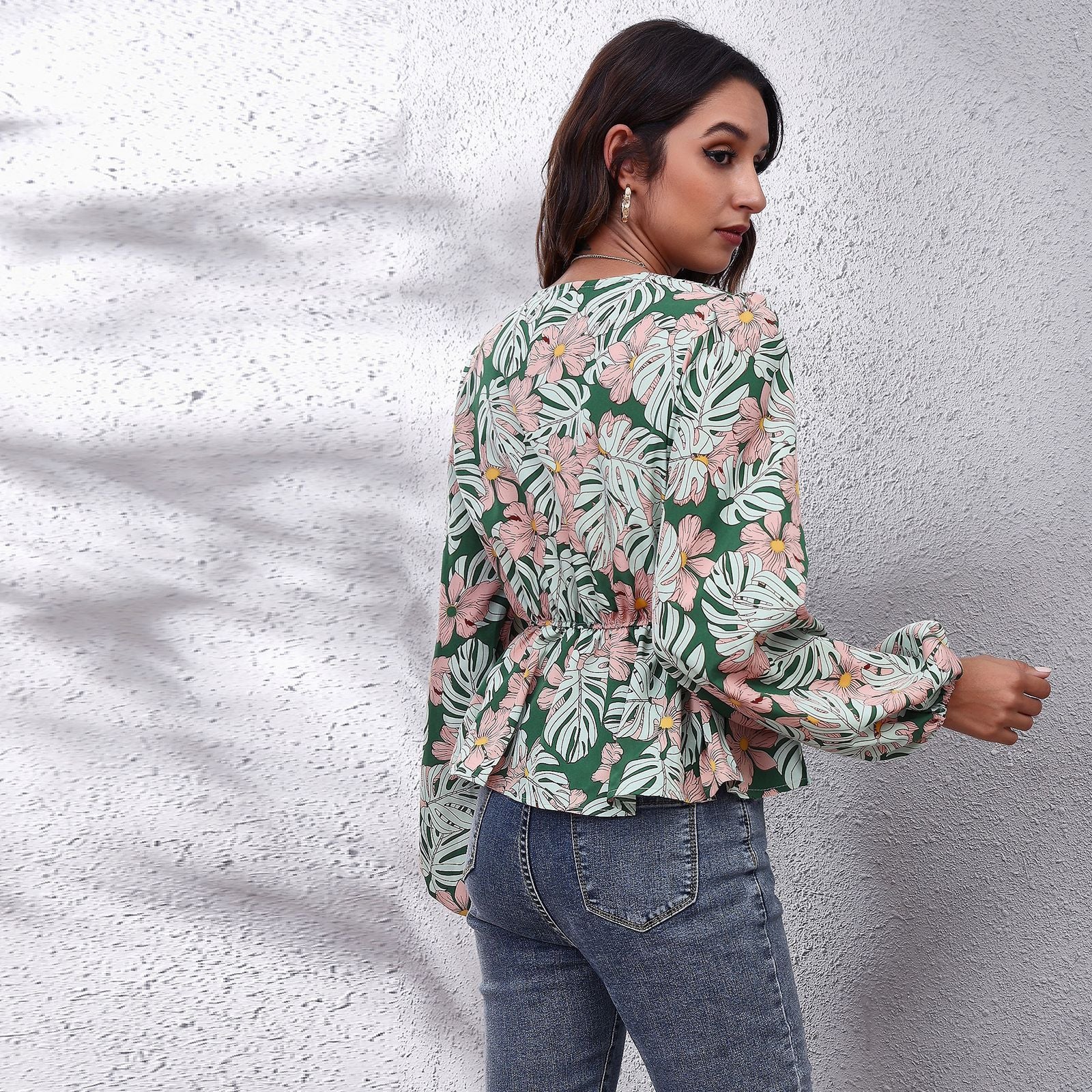 Multicoloured Floral Print Peplum Top