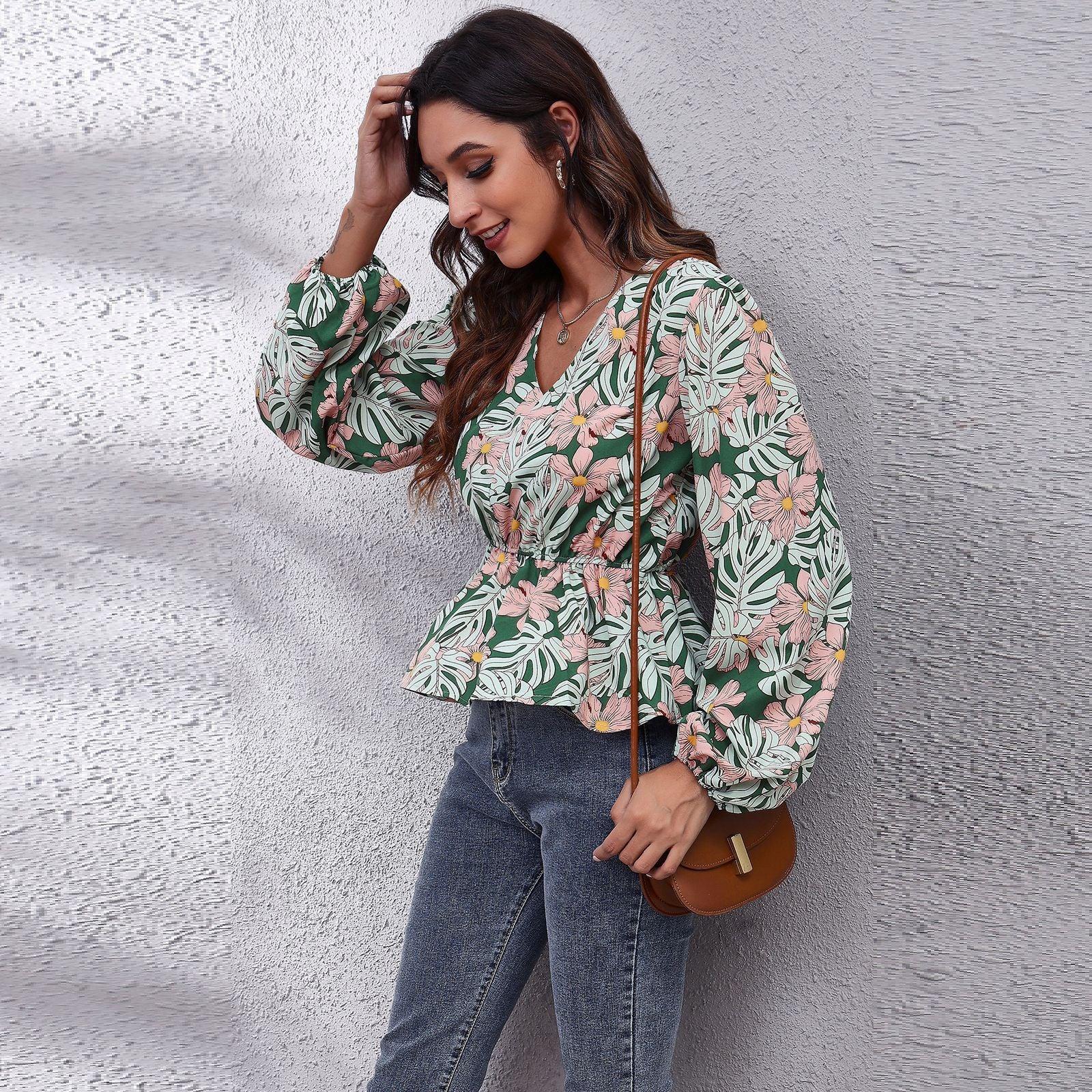 Multicoloured Floral Print Peplum Top