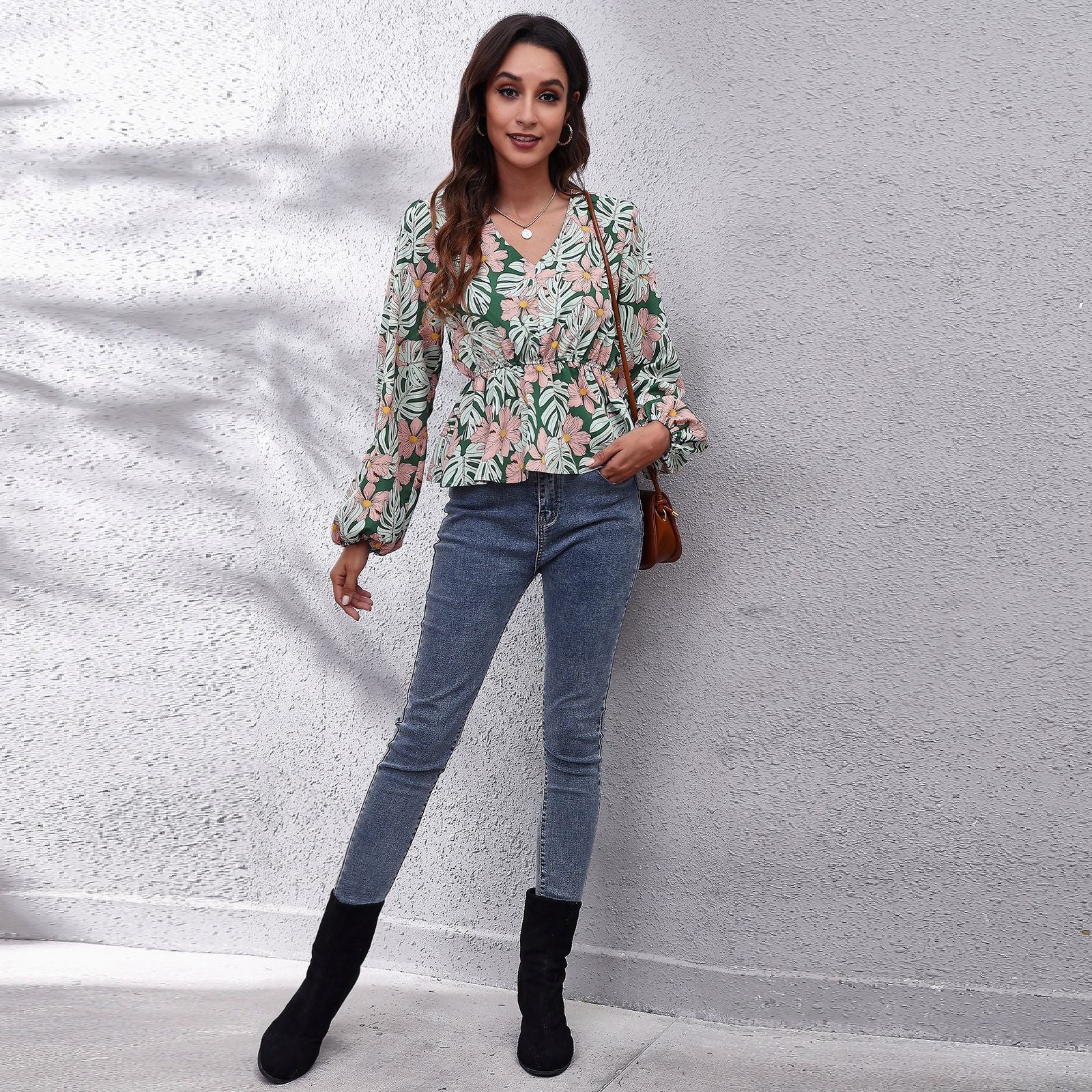 Multicoloured Floral Print Peplum Top