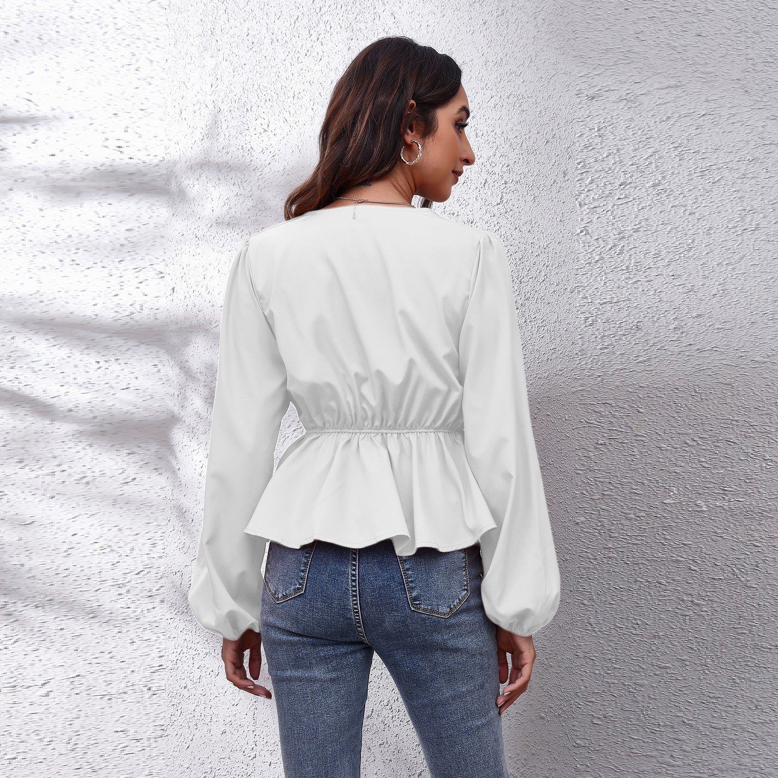 Women White Cinched Waist Top