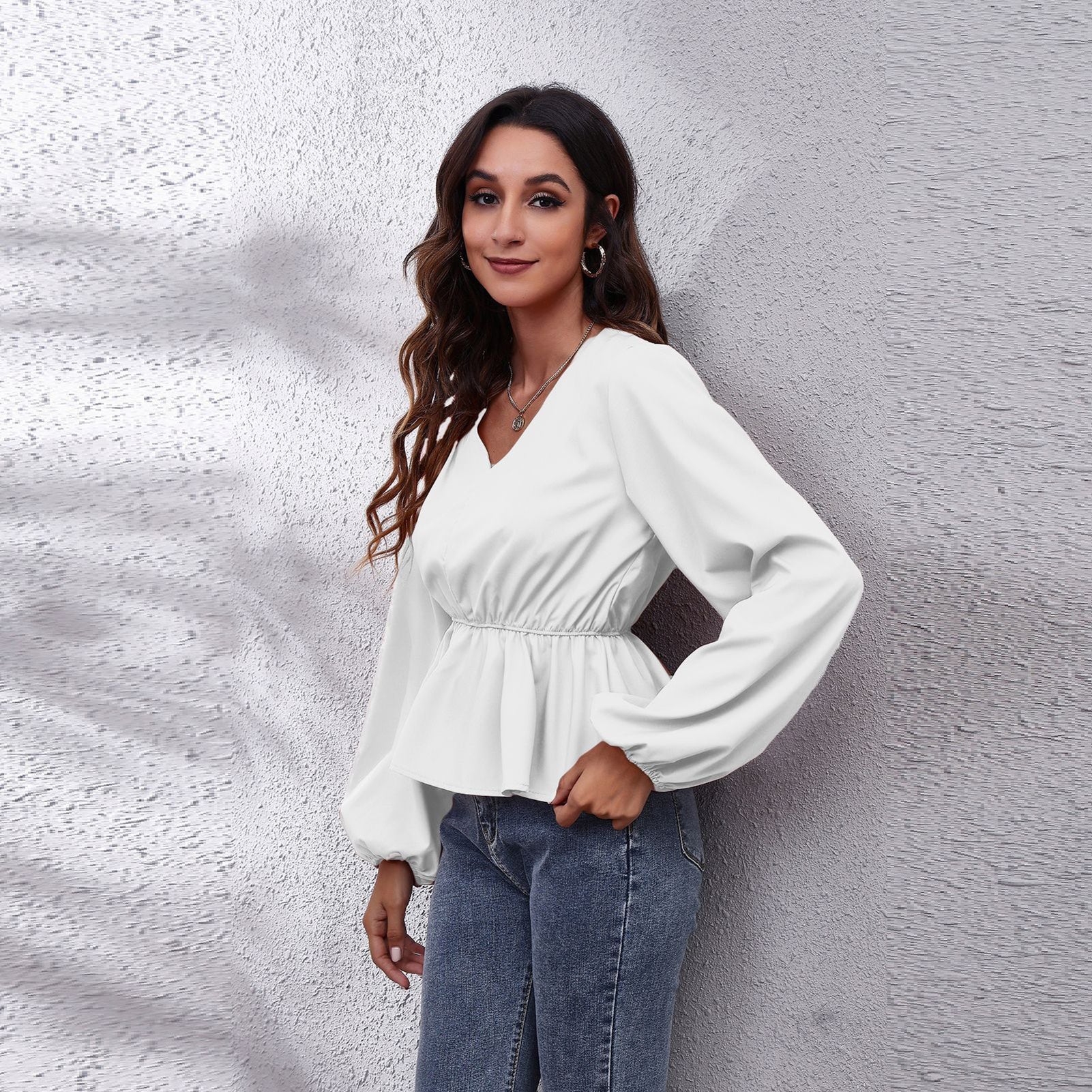 Women White Cinched Waist Top