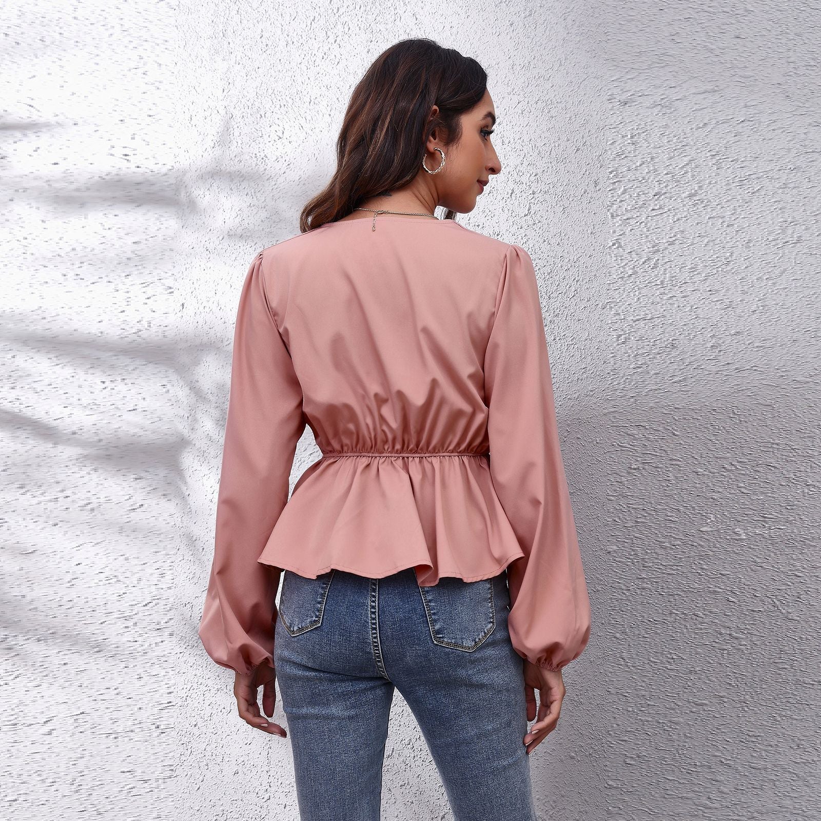 Pink Bishop Sleeves Peplum Top