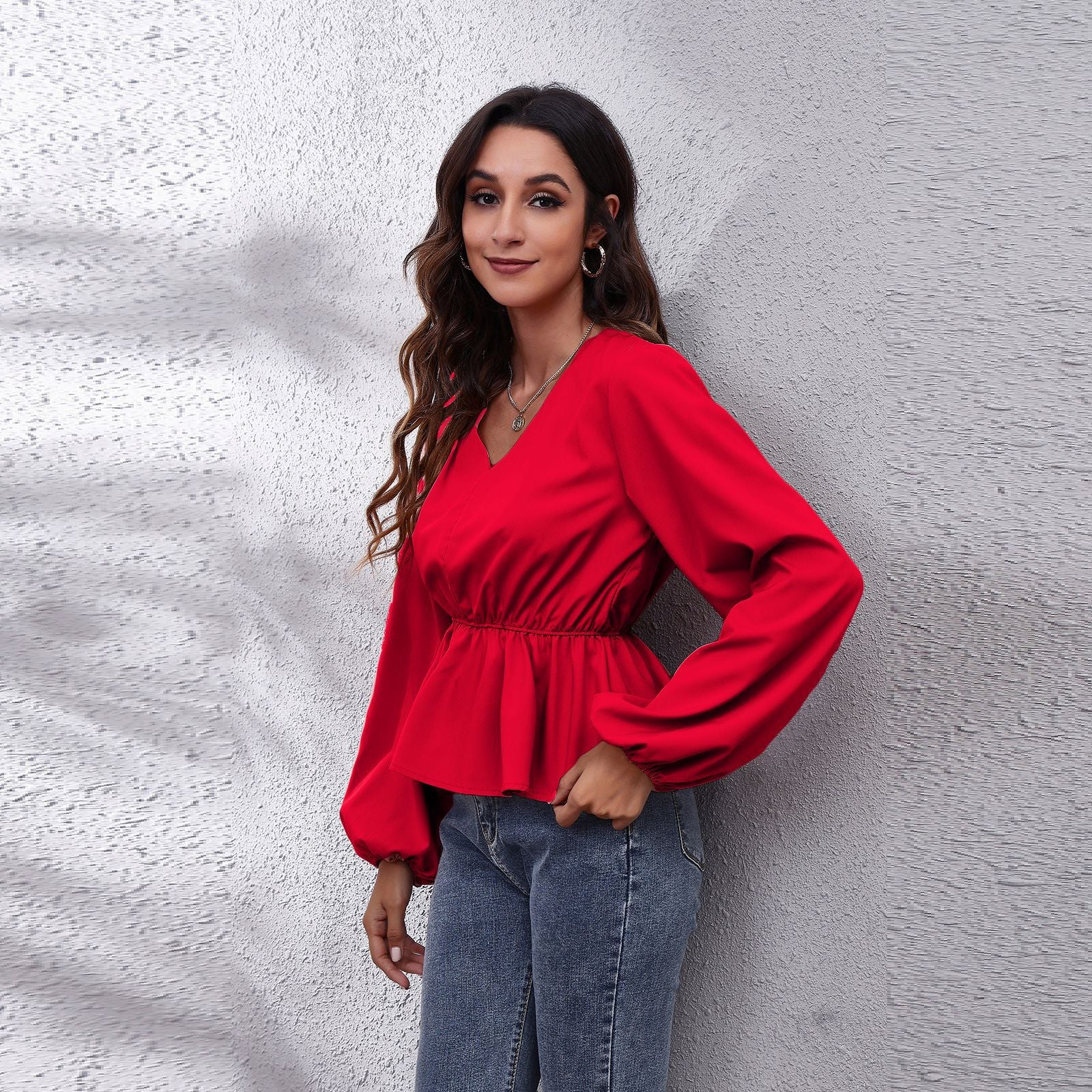 Women Red Empire Top