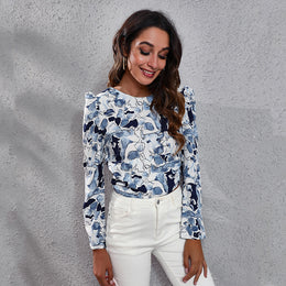 Blue Floral Print Tie-Up Styled Back Top