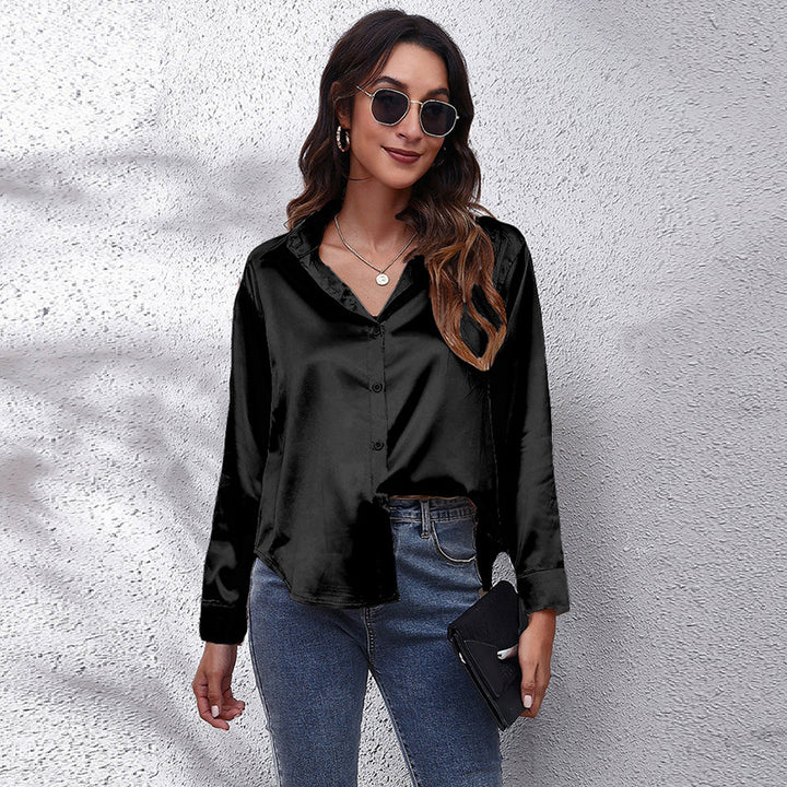 Black Spread Collar Opaque Casual Shirt