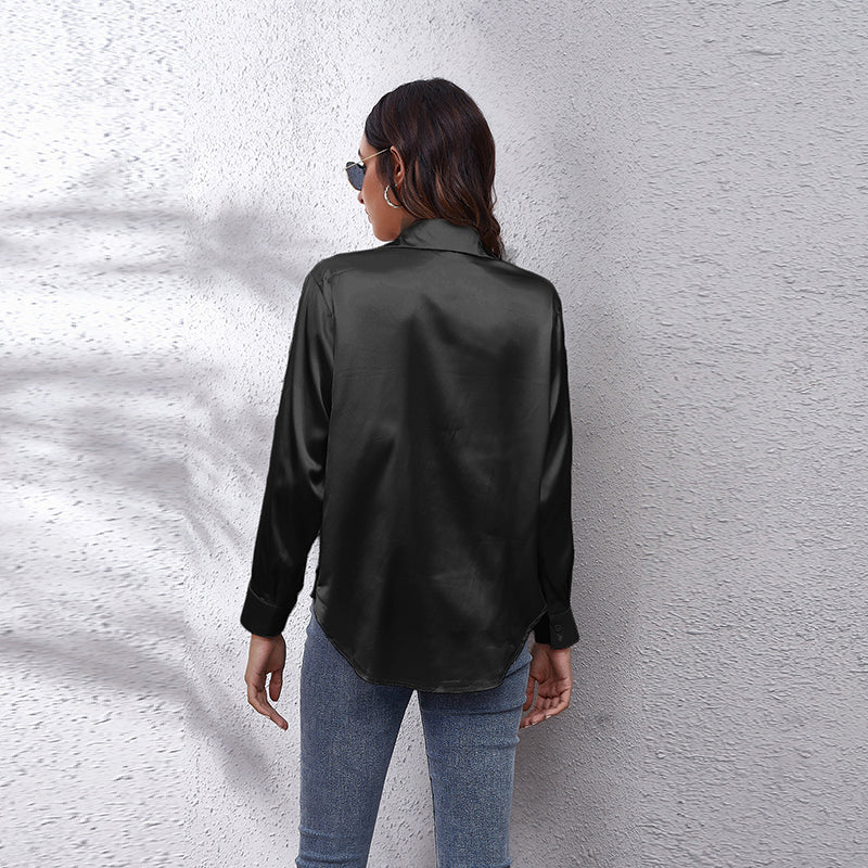 Black Spread Collar Opaque Casual Shirt