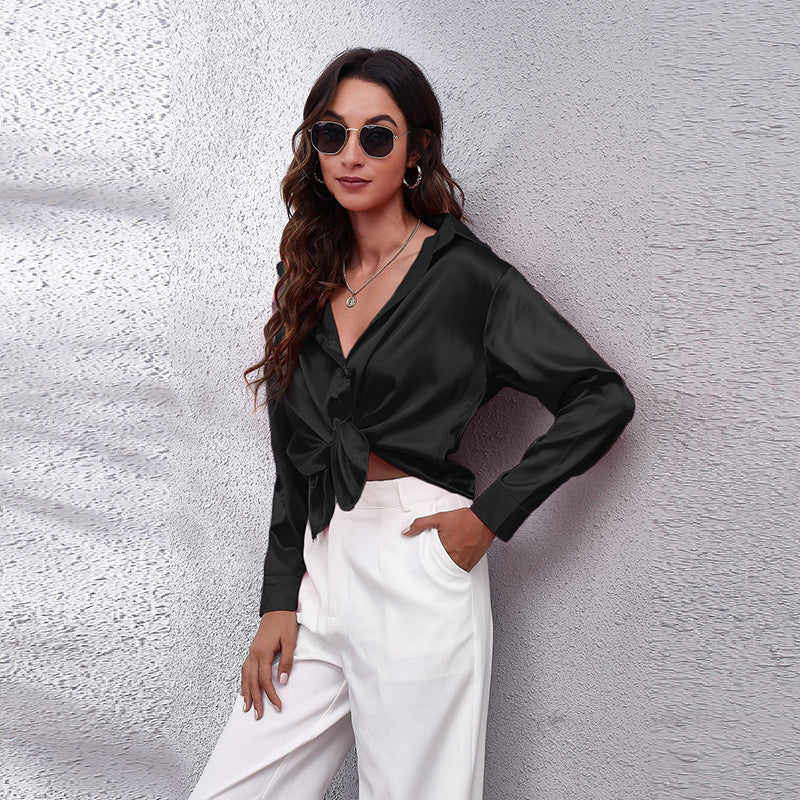 Black Spread Collar Opaque Casual Shirt