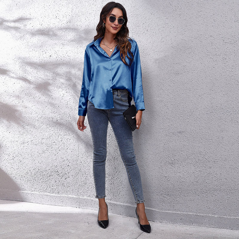 Blue Spread Collar Casual Shirt