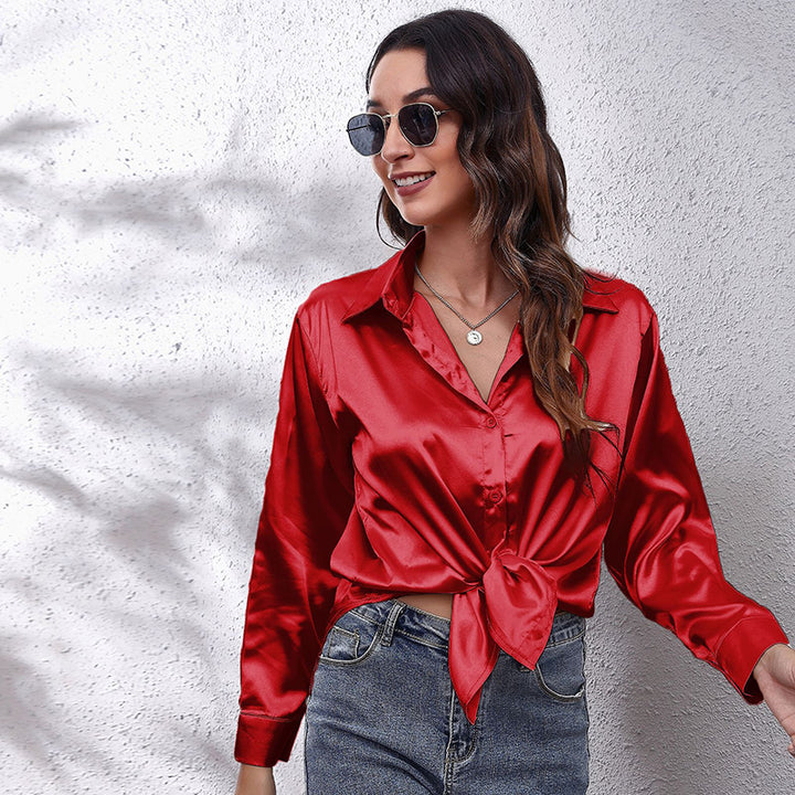 Red Spread Collar Casual Shirt