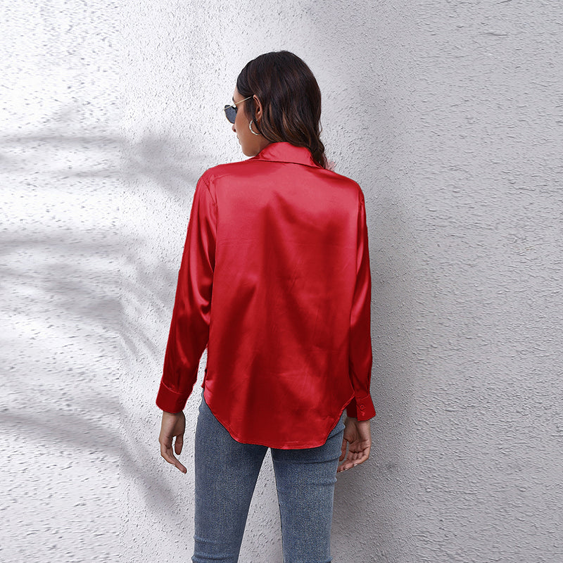 Red Spread Collar Casual Shirt