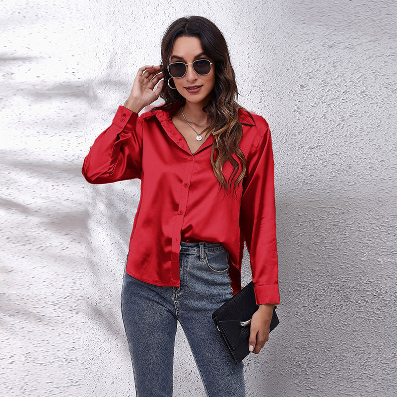 Red Spread Collar Casual Shirt