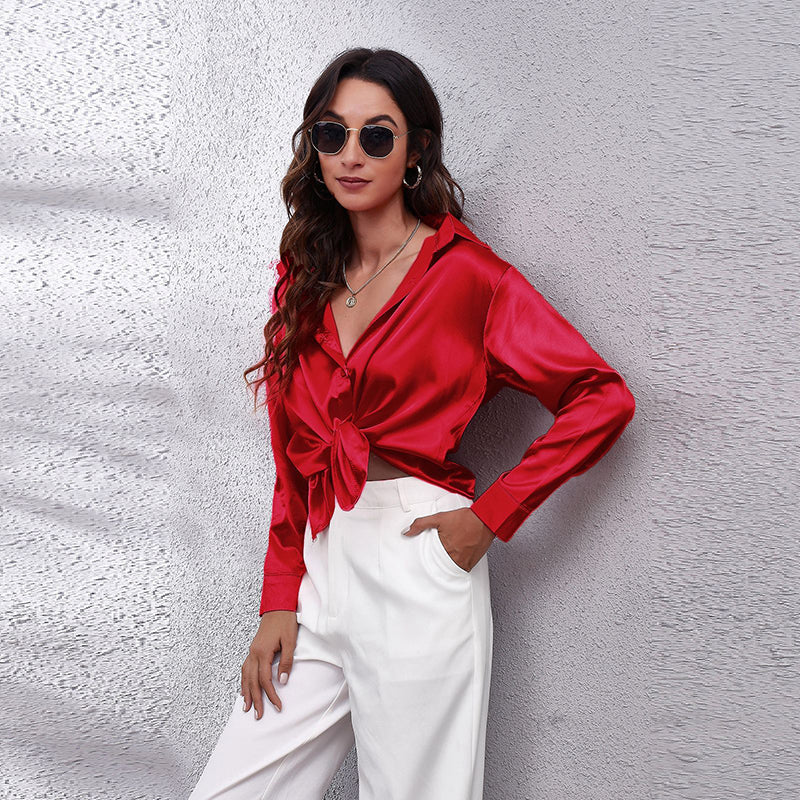 Red Spread Collar Casual Shirt