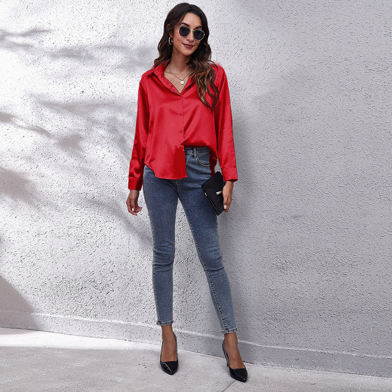 Red Spread Collar Casual Shirt
