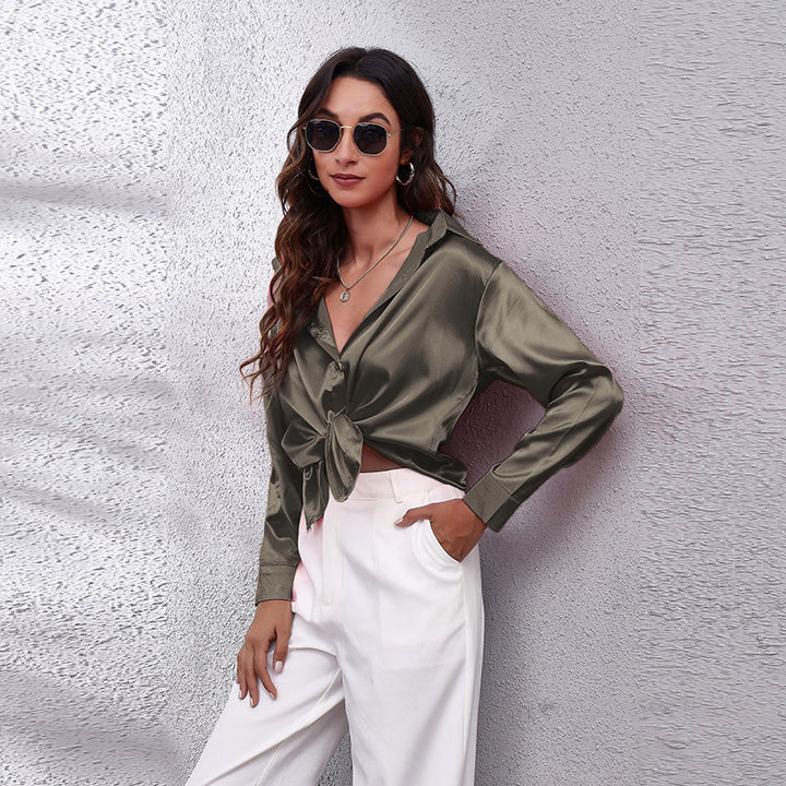 Grey Shirt Collar High-Low Longline Regular Top