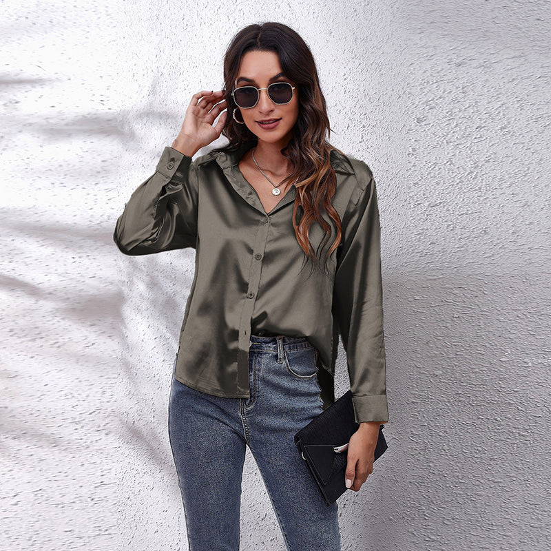 Grey Shirt Collar High-Low Longline Regular Top