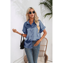 Blue Shirt Collar Shirt Style Top
