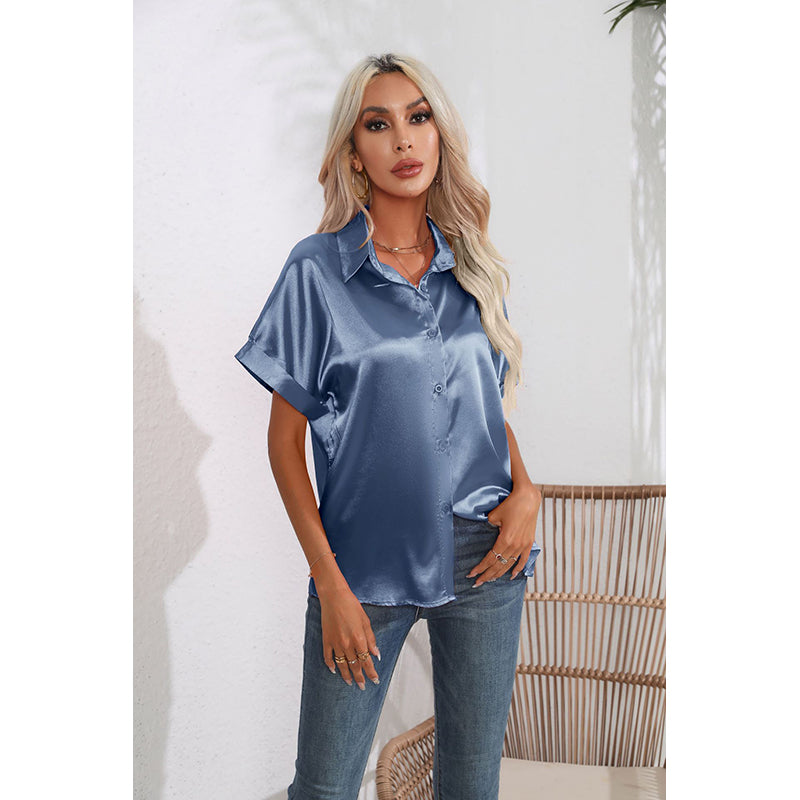 Blue Shirt Collar Shirt Style Top