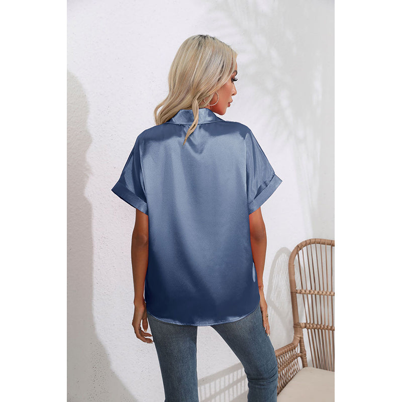 Blue Shirt Collar Shirt Style Top