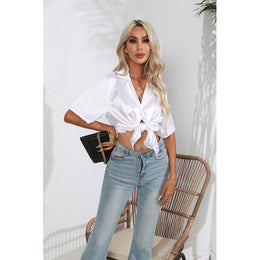 White Lapel Collar Casual Shirt