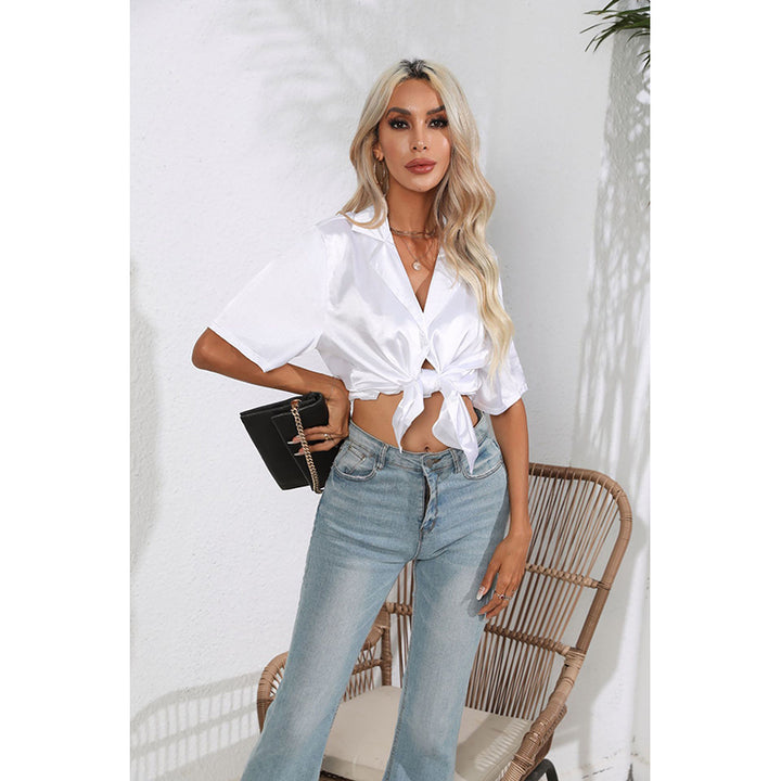 White Lapel Collar Casual Shirt
