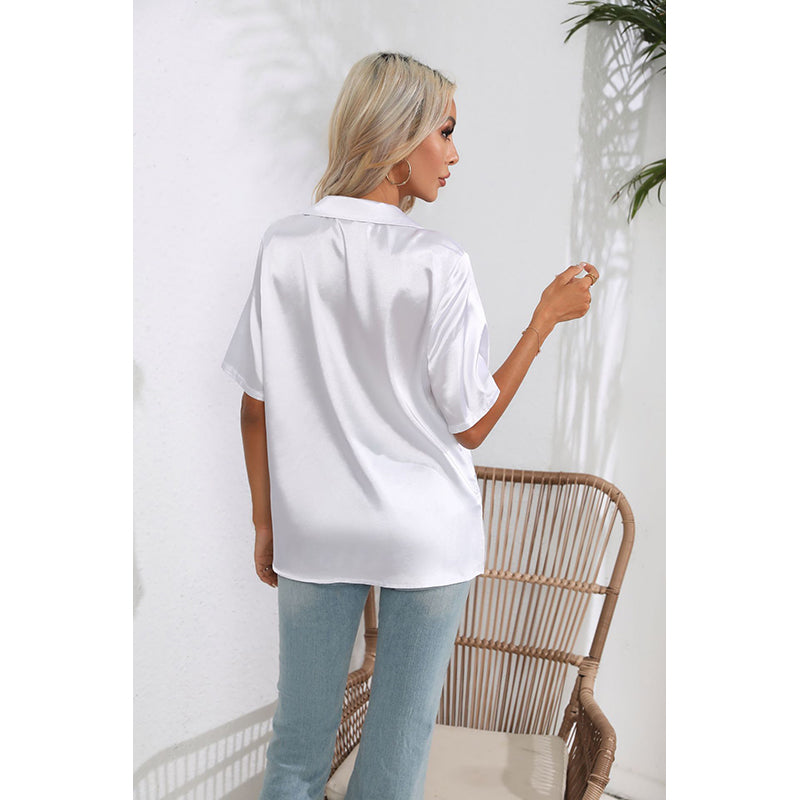 White Lapel Collar Casual Shirt