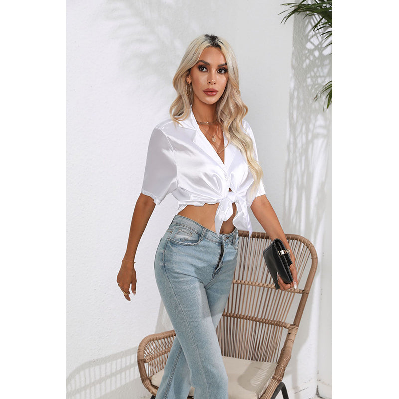 White Lapel Collar Casual Shirt