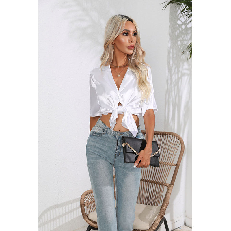 White Lapel Collar Casual Shirt