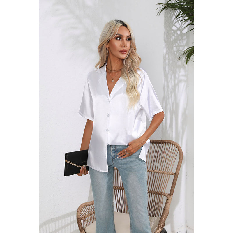 White Lapel Collar Casual Shirt