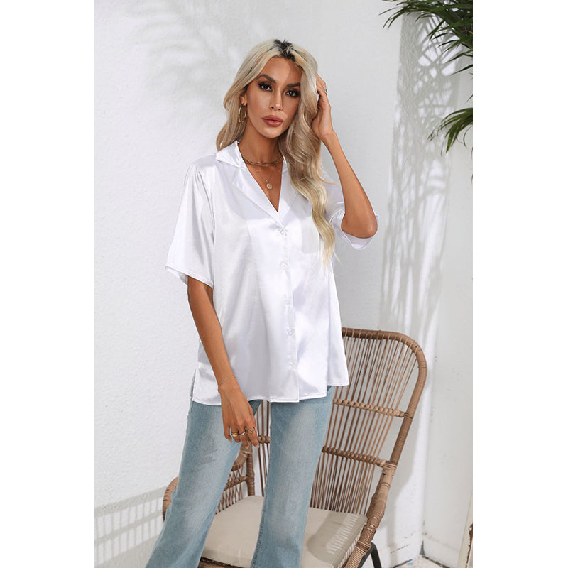 White Lapel Collar Casual Shirt