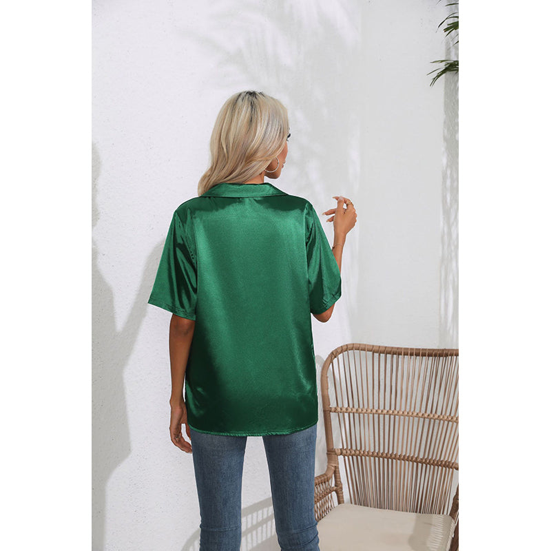 Tie Up Satin Shirt Style Top
