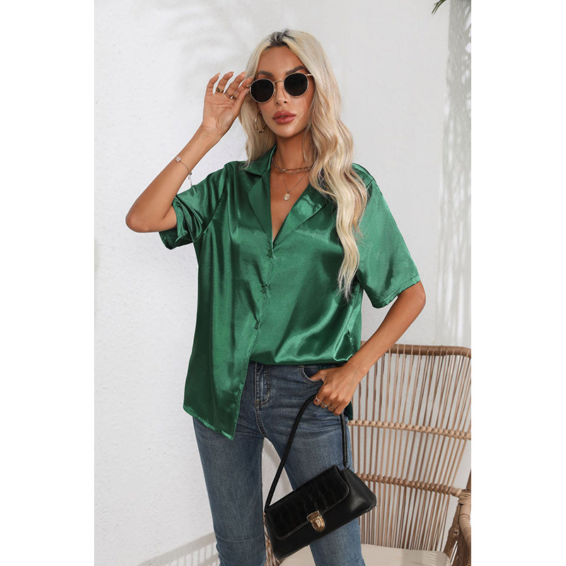 Tie Up Satin Shirt Style Top
